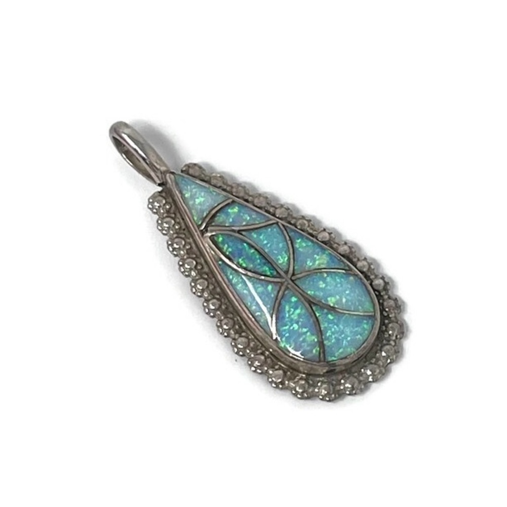 Native American Zuni sterling silver vintage opal inlay pendant